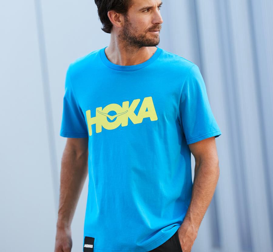 Hoka One One Mens Tee - Brand - Blue - QCWS67209